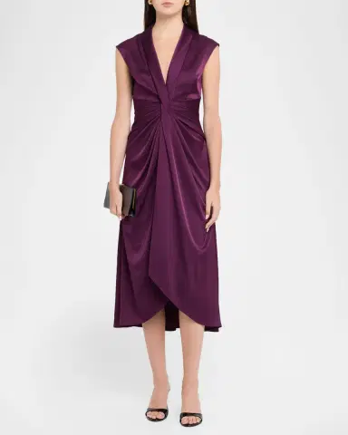 Aidan Mattox Sleeveless Pleated Twist-Front Midi Dress | Thumbnail 2 Aidan Mattox Sleeveless Pleated Twist-Front Midi Dress | Thumbnail 2