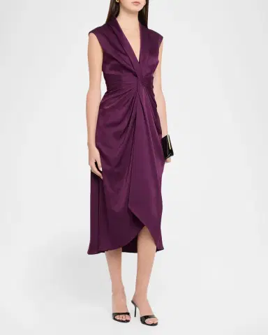 Aidan Mattox Sleeveless Pleated Twist-Front Midi Dress | Thumbnail 4 Aidan Mattox Sleeveless Pleated Twist-Front Midi Dress | Thumbnail 4