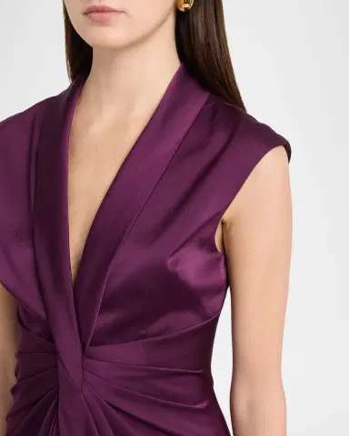 Aidan Mattox Sleeveless Pleated Twist-Front Midi Dress | Thumbnail 5 Aidan Mattox Sleeveless Pleated Twist-Front Midi Dress | Thumbnail 5