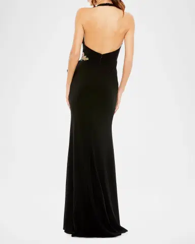 Mac Duggal Floral Beaded Plunging Halter Gown | Thumbnail 3 Mac Duggal Floral Beaded Plunging Halter Gown | Thumbnail 3