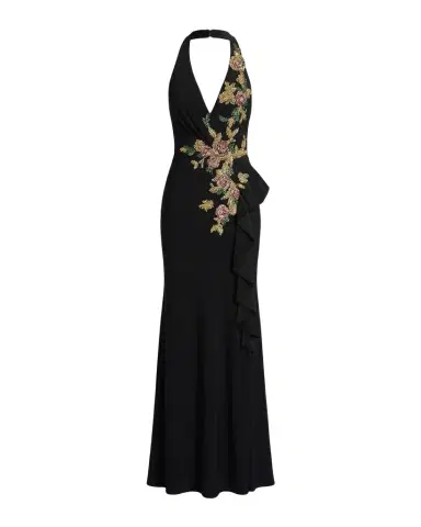 Mac Duggal Floral Beaded Plunging Halter Gown | Thumbnail 1 Mac Duggal Floral Beaded Plunging Halter Gown | Thumbnail 1