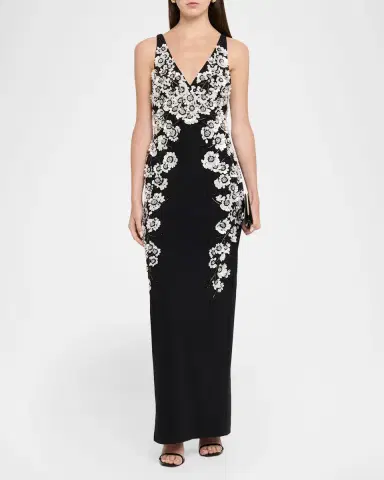 Aidan Mattox Floral Beaded Crepe Column Gown | Thumbnail 2 Aidan Mattox Floral Beaded Crepe Column Gown | Thumbnail 2