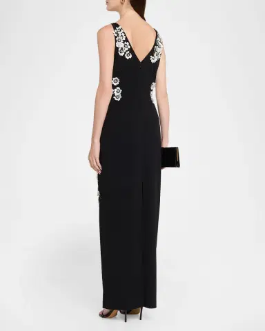 Aidan Mattox Floral Beaded Crepe Column Gown | Thumbnail 3 Aidan Mattox Floral Beaded Crepe Column Gown | Thumbnail 3