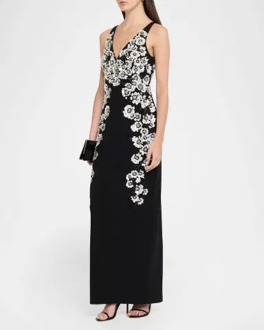 Aidan Mattox Floral Beaded Crepe Column Gown | Thumbnail 4 Aidan Mattox Floral Beaded Crepe Column Gown | Thumbnail 4