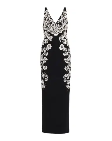 Aidan Mattox Floral Beaded Crepe Column Gown | Thumbnail 1 Aidan Mattox Floral Beaded Crepe Column Gown | Thumbnail 1