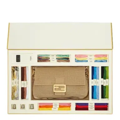 Fendi Iconic Baguette® bag made of perforated cotton | Thumbnail 1 Fendi Iconic Baguette® bag made of perforated cotton | Thumbnail 1