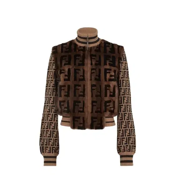 Mink and stretch jacquard knit FF bomber jacket Mink and stretch jacquard knit FF bomber jacket
