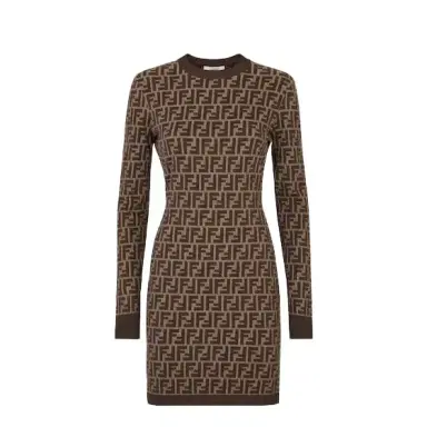 Fendi Long, crew-neck dress with a fitted silhouette and long | Thumbnail 1 Fendi Long, crew-neck dress with a fitted silhouette and long | Thumbnail 1
