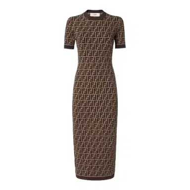 Fendi Fitted midi dress with round neckline and short sleeves | Thumbnail 1 Fendi Fitted midi dress with round neckline and short sleeves | Thumbnail 1