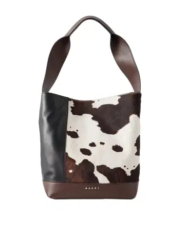Marni Pod Leather-trimmed Cow-print Calf-hair Tote | Thumbnail 1 Marni Pod Leather-trimmed Cow-print Calf-hair Tote | Thumbnail 1