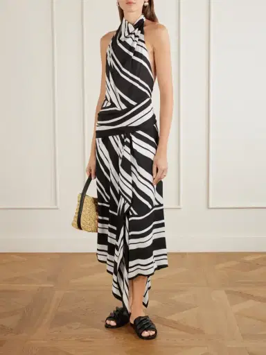 Brandon Maxwell The Marin Striped Twill Halterneck Midi Dress | Thumbnail 2 Brandon Maxwell The Marin Striped Twill Halterneck Midi Dress | Thumbnail 2