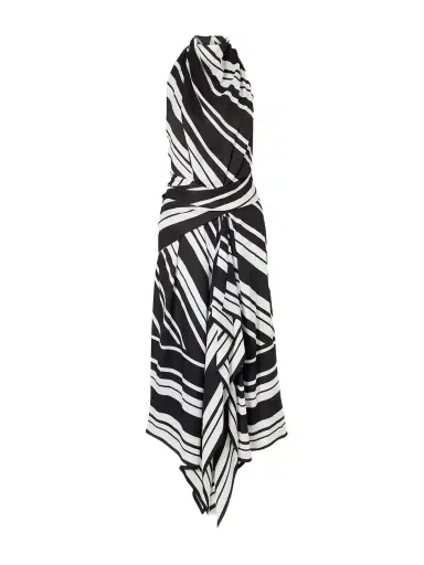 Brandon Maxwell The Marin Striped Twill Halterneck Midi Dress | Thumbnail 1 Brandon Maxwell The Marin Striped Twill Halterneck Midi Dress | Thumbnail 1