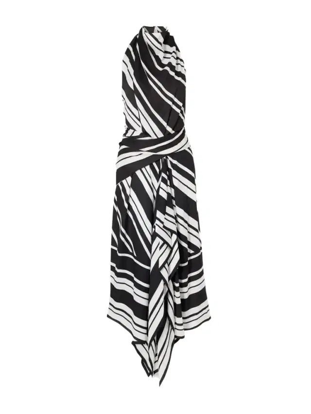 The Marin Striped Twill Halterneck Midi Dress The Marin Striped Twill Halterneck Midi Dress