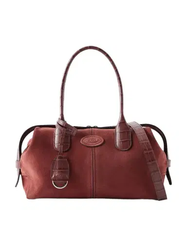 Tod's Bauletto Mini Croc-effect Leather-trimmed Suede Top Handle Bag | Thumbnail 1 Tod's Bauletto Mini Croc-effect Leather-trimmed Suede Top Handle Bag | Thumbnail 1