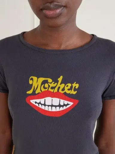 Mother The Itty Bitty Ringer Cropped Printed Cotton-jersey T-shirt | Thumbnail 4 Mother The Itty Bitty Ringer Cropped Printed Cotton-jersey T-shirt | Thumbnail 4