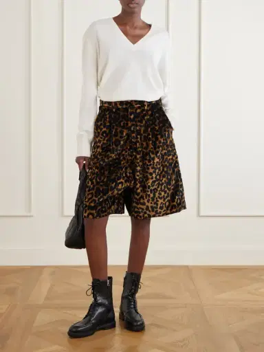 R13 Jumbo Pleated Leopard-print Cotton-velvet Shorts | Thumbnail 2 R13 Jumbo Pleated Leopard-print Cotton-velvet Shorts | Thumbnail 2