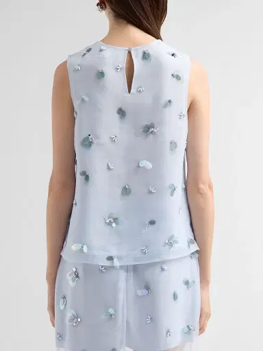 SIMKHAI Women's Celia Embellished Silk Top - Periwinkle Sky | Thumbnail 3 SIMKHAI Women's Celia Embellished Silk Top - Periwinkle Sky | Thumbnail 3