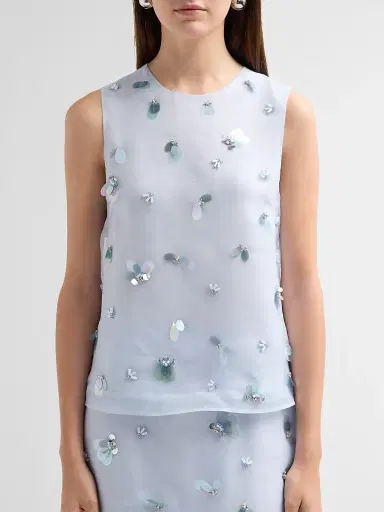 SIMKHAI Women's Celia Embellished Silk Top - Periwinkle Sky | Thumbnail 5 SIMKHAI Women's Celia Embellished Silk Top - Periwinkle Sky | Thumbnail 5