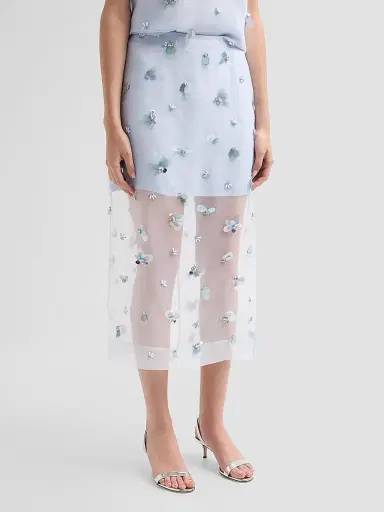 SIMKHAI Women's Delilah Silk Midi Skirt - Periwinkle Sky | Thumbnail 4 SIMKHAI Women's Delilah Silk Midi Skirt - Periwinkle Sky | Thumbnail 4