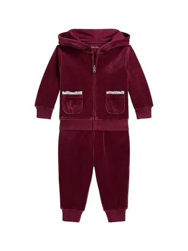 Polo Ralph Lauren Baby Girl's Velour Lace-Trimmed Sweatsuit - Aubergine 9 Months | Thumbnail 1 Polo Ralph Lauren Baby Girl's Velour Lace-Trimmed Sweatsuit - Aubergine 9 Months | Thumbnail 1