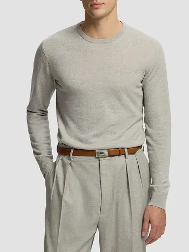 Ralph Lauren Purple Label Men's Cashmere-Jersey Long-Sleeve Sweater - Pearl Grey Heather | Thumbnail 4 Ralph Lauren Purple Label Men's Cashmere-Jersey Long-Sleeve Sweater - Pearl Grey Heather | Thumbnail 4