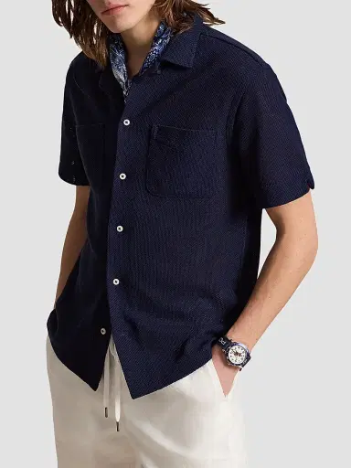 Polo Ralph Lauren Men's Pointelle Textured Short-Sleeve Shirt - Cruise Navy | Thumbnail 4 Polo Ralph Lauren Men's Pointelle Textured Short-Sleeve Shirt - Cruise Navy | Thumbnail 4