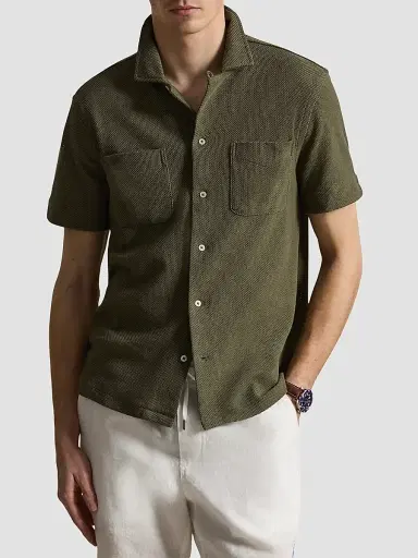 Polo Ralph Lauren Men's Pointelle Textured Short-Sleeve Shirt - Cruise Olive | Thumbnail 4 Polo Ralph Lauren Men's Pointelle Textured Short-Sleeve Shirt - Cruise Olive | Thumbnail 4