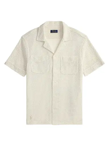 Polo Ralph Lauren Men's Pointelle Textured Short-Sleeve Shirt - Pale Cream | Thumbnail 1 Polo Ralph Lauren Men's Pointelle Textured Short-Sleeve Shirt - Pale Cream | Thumbnail 1
