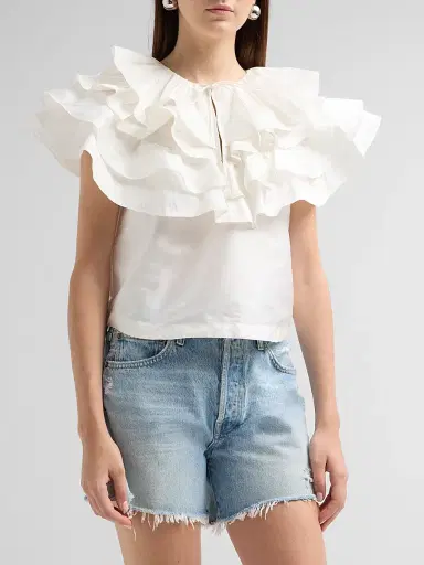 AKNVAS Women's Linda Taffeta Cape Top - Cream | Thumbnail 4 AKNVAS Women's Linda Taffeta Cape Top - Cream | Thumbnail 4