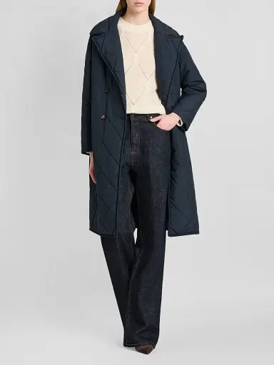 Kiton Women's Quilted Belted Trench Coat - Blue | Thumbnail 2 Kiton Women's Quilted Belted Trench Coat - Blue | Thumbnail 2