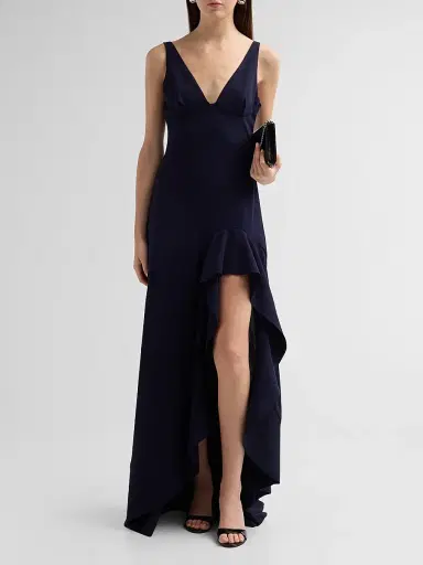 Stella McCartney Women's Frilled V-Neck Maxi Dress - Ink | Thumbnail 2 Stella McCartney Women's Frilled V-Neck Maxi Dress - Ink | Thumbnail 2