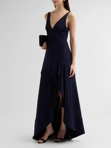 Stella McCartney Women's Frilled V-Neck Maxi Dress - Ink | Thumbnail 4 Stella McCartney Women's Frilled V-Neck Maxi Dress - Ink | Thumbnail 4