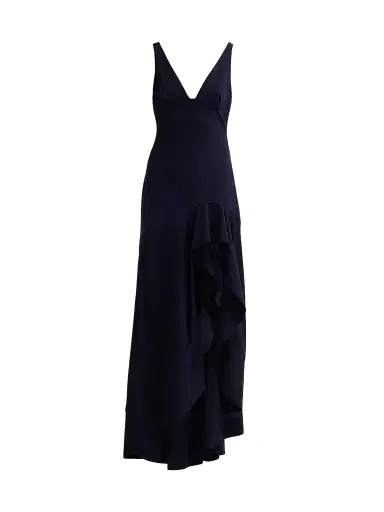 Stella McCartney Women's Frilled V-Neck Maxi Dress - Ink | Thumbnail 1 Stella McCartney Women's Frilled V-Neck Maxi Dress - Ink | Thumbnail 1
