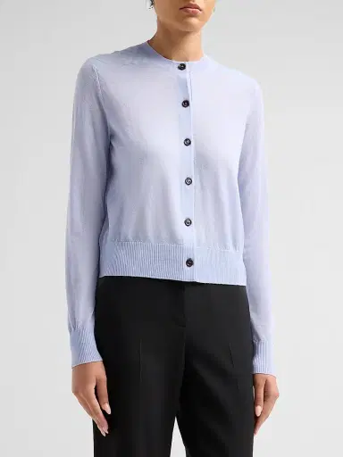 Burberry Women's Wendy Wool Check-Shoulder Cardigan - Sunbleached Blue | Thumbnail 4 Burberry Women's Wendy Wool Check-Shoulder Cardigan - Sunbleached Blue | Thumbnail 4