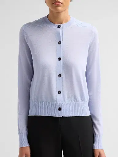 Burberry Women's Wendy Wool Check-Shoulder Cardigan - Sunbleached Blue | Thumbnail 5 Burberry Women's Wendy Wool Check-Shoulder Cardigan - Sunbleached Blue | Thumbnail 5