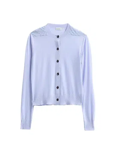 Burberry Women's Wendy Wool Check-Shoulder Cardigan - Sunbleached Blue | Thumbnail 1 Burberry Women's Wendy Wool Check-Shoulder Cardigan - Sunbleached Blue | Thumbnail 1