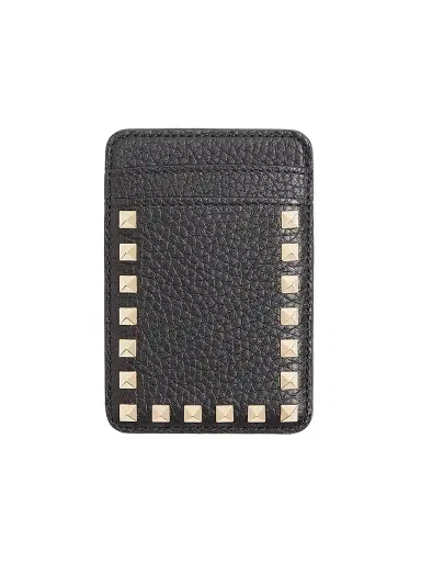 Valentino Garavani Women's Rockstud Magnetic Cardholder in Grainy Calfskin - Black | Thumbnail 1 Valentino Garavani Women's Rockstud Magnetic Cardholder in Grainy Calfskin - Black | Thumbnail 1