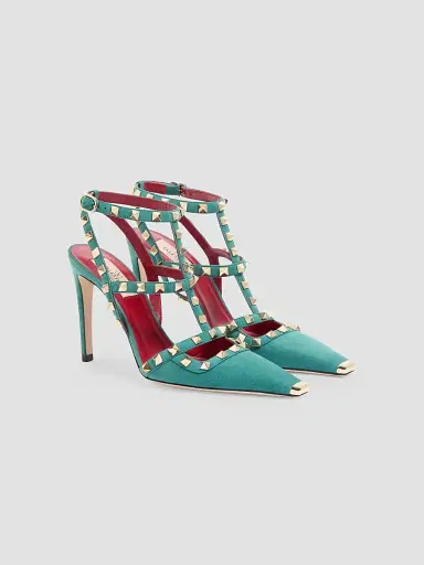 Valentino Garavani Women's Rockstud Suede 100MM Pumps - Aquamarine | Thumbnail 2 Valentino Garavani Women's Rockstud Suede 100MM Pumps - Aquamarine | Thumbnail 2