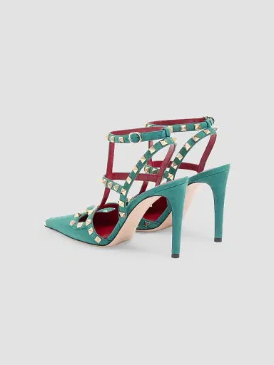 Valentino Garavani Women's Rockstud Suede 100MM Pumps - Aquamarine | Thumbnail 3 Valentino Garavani Women's Rockstud Suede 100MM Pumps - Aquamarine | Thumbnail 3