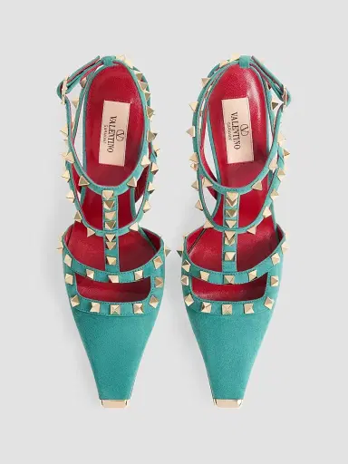 Valentino Garavani Women's Rockstud Suede 100MM Pumps - Aquamarine | Thumbnail 4 Valentino Garavani Women's Rockstud Suede 100MM Pumps - Aquamarine | Thumbnail 4