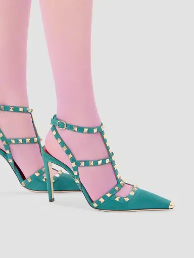Valentino Garavani Women's Rockstud Suede 100MM Pumps - Aquamarine | Thumbnail 7 Valentino Garavani Women's Rockstud Suede 100MM Pumps - Aquamarine | Thumbnail 7