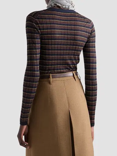 Prada Women's Striped Cashmere and Silk Cardigan - Blue | Thumbnail 3 Prada Women's Striped Cashmere and Silk Cardigan - Blue | Thumbnail 3