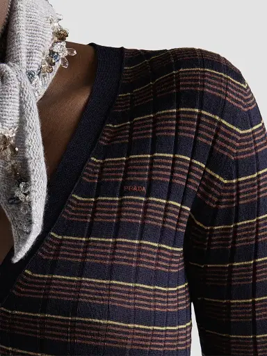 Prada Women's Striped Cashmere and Silk Cardigan - Blue | Thumbnail 4 Prada Women's Striped Cashmere and Silk Cardigan - Blue | Thumbnail 4