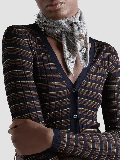 Prada Women's Striped Cashmere and Silk Cardigan - Blue | Thumbnail 5 Prada Women's Striped Cashmere and Silk Cardigan - Blue | Thumbnail 5