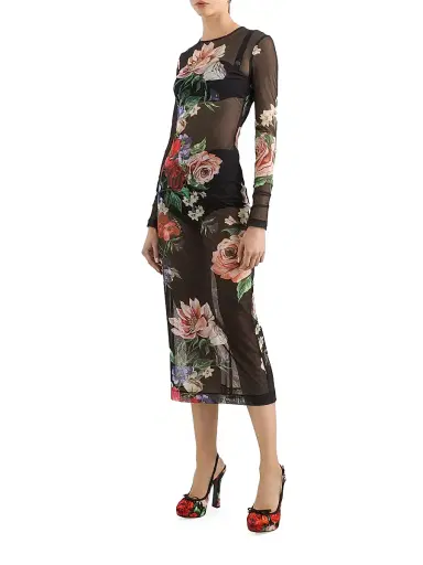 Dolce & Gabbana Women's Floral Sheer Mesh Midi-Dress | Thumbnail 2 Dolce & Gabbana Women's Floral Sheer Mesh Midi-Dress | Thumbnail 2