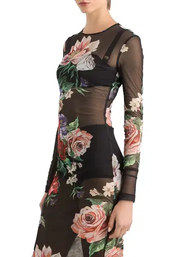 Dolce & Gabbana Women's Floral Sheer Mesh Midi-Dress | Thumbnail 4 Dolce & Gabbana Women's Floral Sheer Mesh Midi-Dress | Thumbnail 4