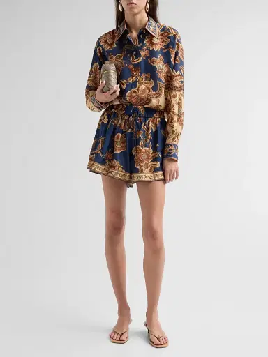 Zimmermann Women's Aster Silk Relaxed Shorts - Navy Jacobean | Thumbnail 2 Zimmermann Women's Aster Silk Relaxed Shorts - Navy Jacobean | Thumbnail 2