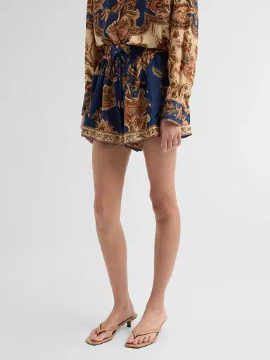 Zimmermann Women's Aster Silk Relaxed Shorts - Navy Jacobean | Thumbnail 4 Zimmermann Women's Aster Silk Relaxed Shorts - Navy Jacobean | Thumbnail 4