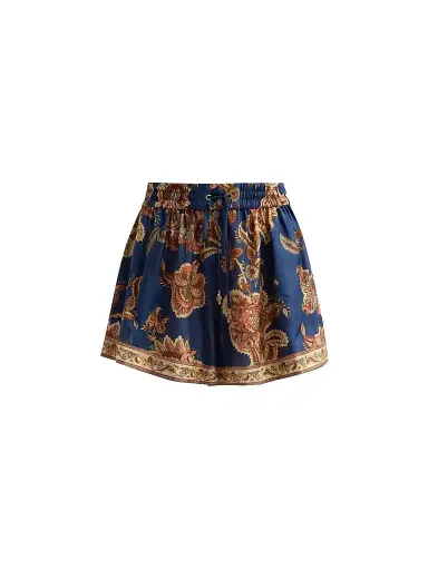 Zimmermann Women's Aster Silk Relaxed Shorts - Navy Jacobean | Thumbnail 1 Zimmermann Women's Aster Silk Relaxed Shorts - Navy Jacobean | Thumbnail 1