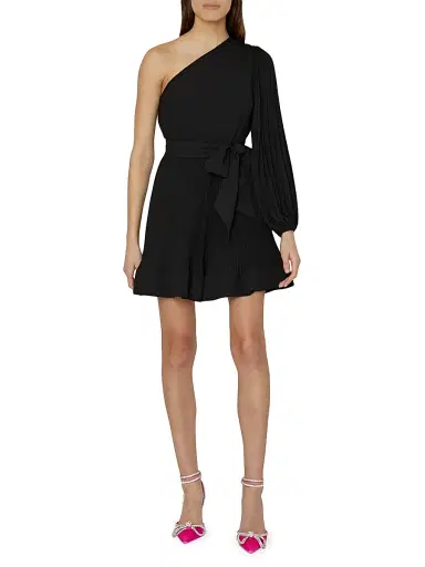 Milly Women's Linden Pleated One-Shoulder Minidress - Black | Thumbnail 2 Milly Women's Linden Pleated One-Shoulder Minidress - Black | Thumbnail 2